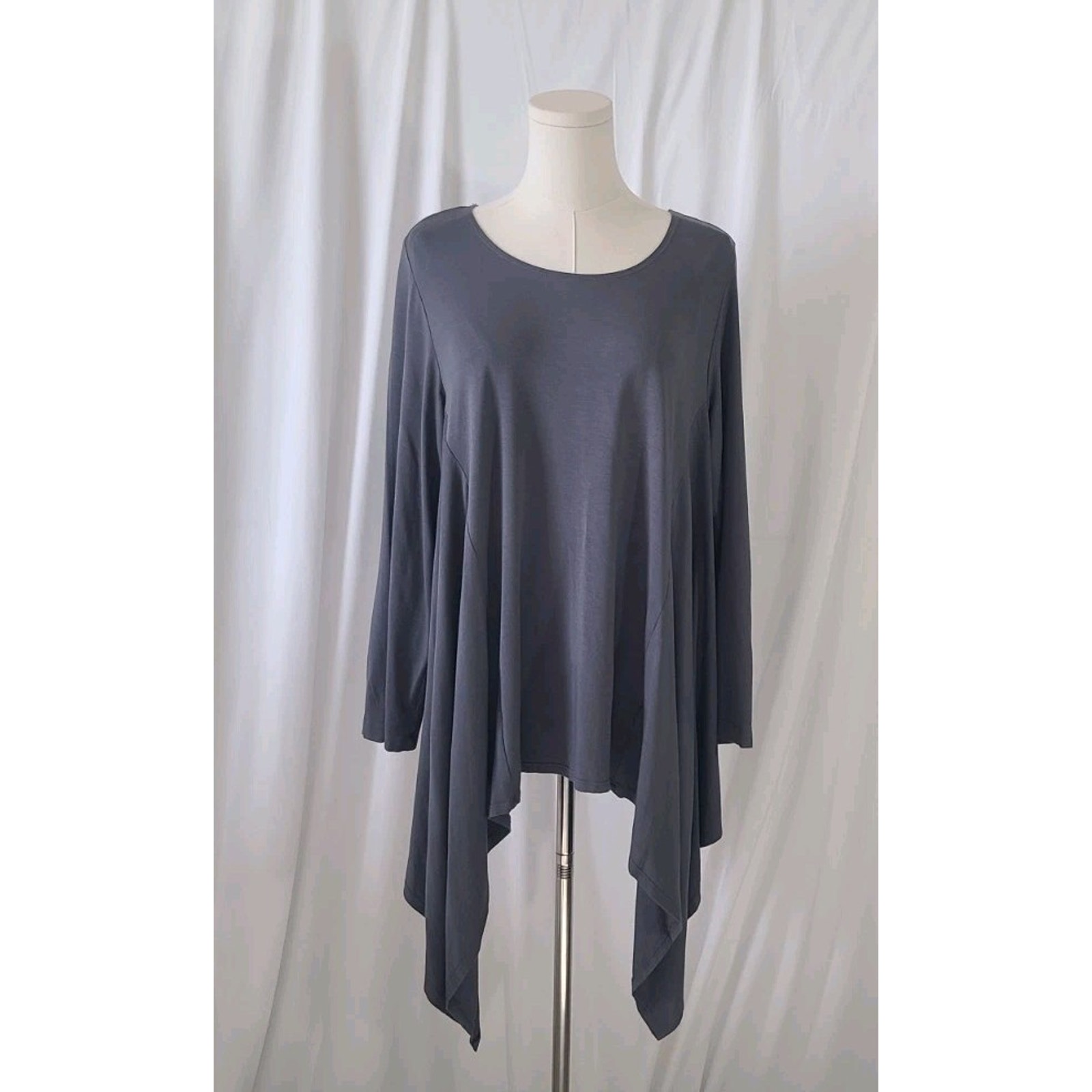 Bryn Walker Womens **In Gray* Lora Sharkbite Hem Tunic Top Large Lagenlook